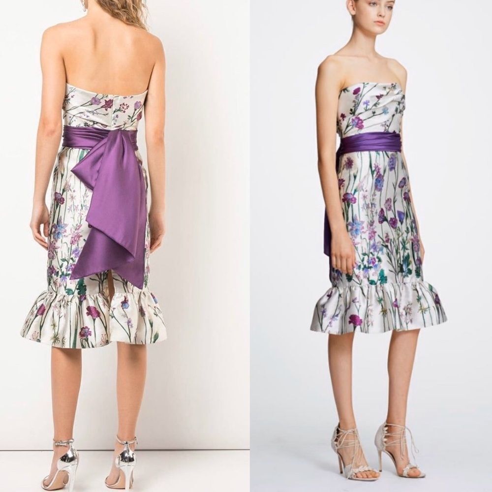 NEW Marchesa Notte floral strapless midi Satin  dress 16